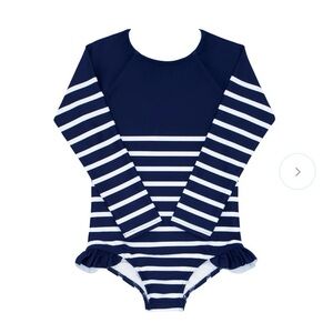 Minnow Navy & White Striped Long-Sleeve Kids Swim Suit